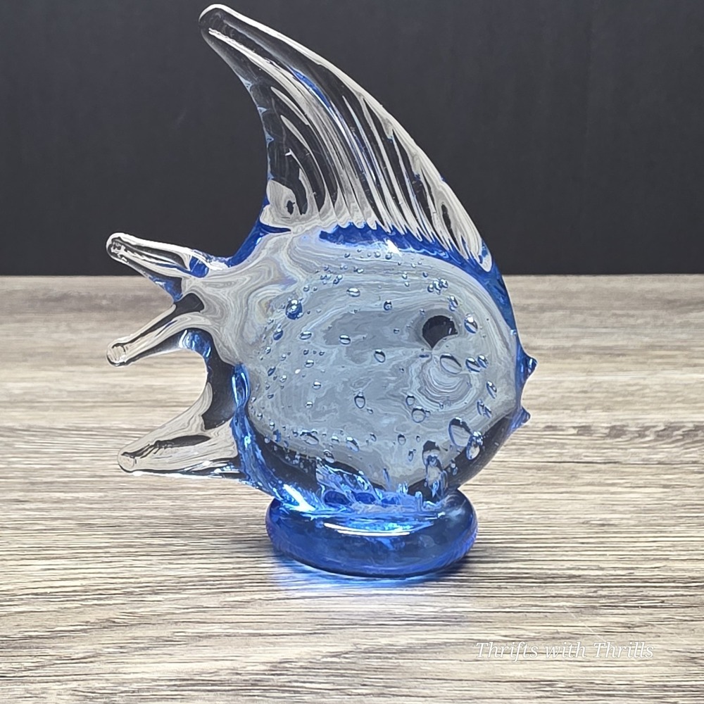 Vintage Blue Angel Fish Figurine 3.75" Hand Blown Glass Art Controlled Bubble - Picture 5 of 11